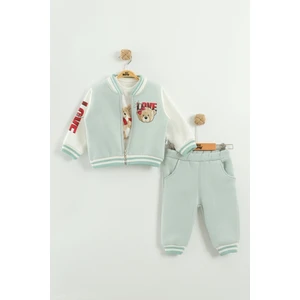 Kız Bebek Baskılı 3'lü Eşofman Takımı (Sweatshirt, Pantolon, Ceket ) (9-12-18 Ay)