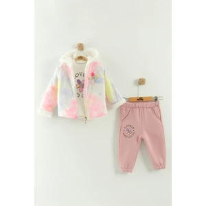 Kız Bebek Baskılı Sweatshirt, Pantolon ve Ceket 3'lü Takım (9-12-18 Ay)