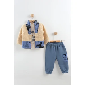 Erkek Bebek Kamuflaj Desen Peluş Eşofman 3'lü Takım (9-12-18 Ay)