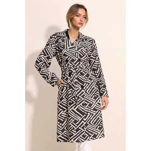 Kadın BDART Düğmeli Kruvaze Yaka Uzun Trençkot Siyah