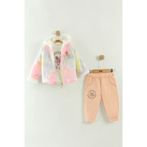 Kız Bebek Baskılı Sweatshirt, Pantolon ve Ceket 3'lü Takım (9-12-18 Ay)