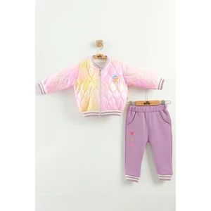 Kız Bebek Baskılı 3'lü Eşofman Takımı (Sweatshirt, Pantolon, Ceket) (9-12-18 Ay)