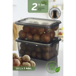 2'li Mega Boy 10 L Patates Soğan Saklama Kutusu Kilit Kapaklı Çok Amaçlı Sebzelik Saklama Kabı Siyah