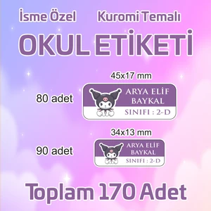 Kuromi Temalı Okul Etiketi Isme Özel 170 Adet (90 Adet 34X13 Mm, 80 Adet 45X17 Mm)