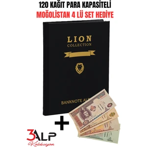 3Alp Koleksiyon Lion 120 Adet Kağıt Para Kapasiteli, 20 Sayfa Kağıt Para Albümü, Siyah Renk