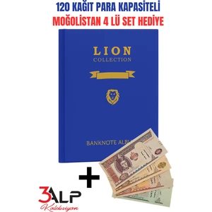 3Alp Koleksiyon Lion 120 Adet Kağıt Para Kapasiteli, 20 Sayfa Kağıt Para Albümü, Mavi Renk