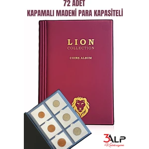 3Alp Koleksiyon Lion 72 Gözlü Kapamalı Madeni Para Albümü  Bordo