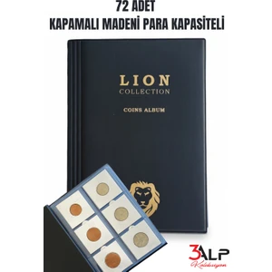 3Alp Koleksiyon, Lion Marka 72 Gözlü, 12 Sayfalı, Kapamalı Paralar Için Madeni Para Albümü- Siyah Renk