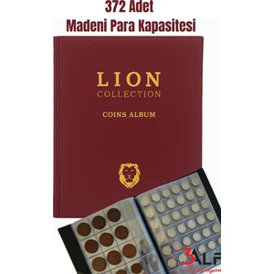 3Alp Koleksiyon Lion Madeni Para Albümü 12 Sayfa (210MMX265MM) - 372 Cepli - Bordo