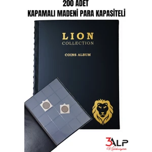 3Alp Koleksiyon Lion 200 Gözlü Kapamalı Madeni Para Albümü  Siyah