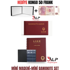 3Alp Koleksiyon Lion Cep Albümü Seti-Madeni ve  Kağıt Para  Cep Albümü 2 Li, Bordo Renk
