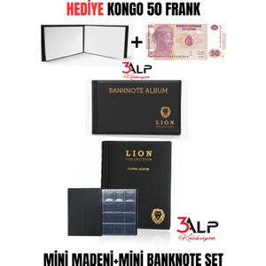 3Alp Koleksiyon Lion Cep Albümü Seti-Madeni ve  Kağıt Para  Cep Albümü 2 Li, Siyah Renk