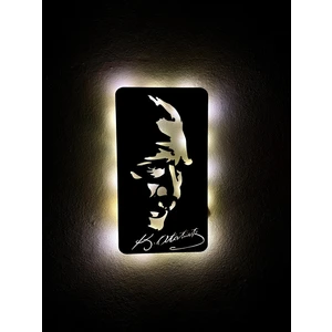 Aa Pilli Ledli Imzalı Atatürk Süliet Tablosu, Ahşap Tablo, Atatürk Imzalı Portre, Duvar Dekorasyonu