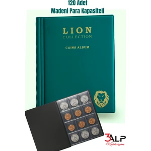 3Alp Koleksiyon Lion Madeni Para Cep Albümü 10 Sayfa - 120 Cepli - Yeşil