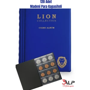 3Alp Koleksiyon Lion Madeni Para Cep Albümü 10 Sayfa - 120 Cepli - Mavi