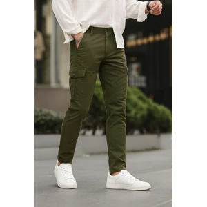 Erkek Bol Paça Esnek Haki Kargo Cepli Pantolon