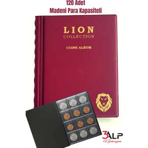 3Alp Koleksiyon Lion Madeni Para Cep Albümü 10 Sayfa - 120 Cepli - Bordo