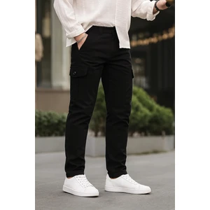 Erkek Bol Paça Esnek Siyah Kargo Cepli Pantolon