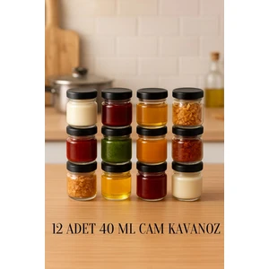 12 Adet 40 ml Metal Kapaklı  Şeffaf Numune Mama Ek Gıda Şekerleme Reçellik Küçük Cam Kavanoz