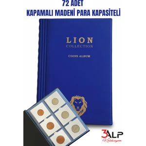 3Alp Koleksiyon Lion 72 Gözlü Kapamalı Madeni Para Albümü  Mavi