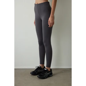 Antrasit Yüksek Bel Interlok Detaylı Slim Fit Tayt