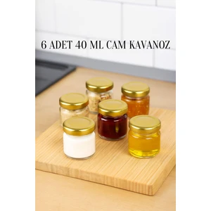 6 Adet 40 ml Metal Kapaklı  Şeffaf Numune Mama Ek Gıda Şekerleme Reçellik Küçük Cam Kavanoz