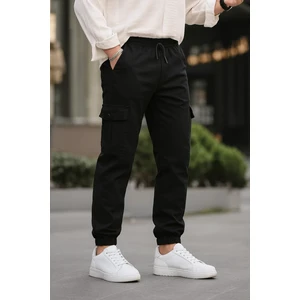 Erkek Lastikli Kargo Cepli Siyah Jogger Pantolon