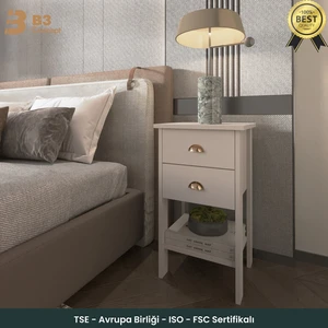 B3 Conceptretro Serisi Özel Tasarım Yatak Yanı - Kolay Kurulum - Çift Çekmeceli Komodin Kumtaşı