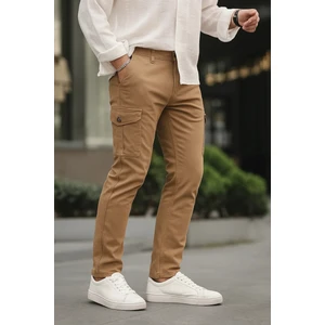 Erkek Bol Paça Esnek Kahve Kargo Cepli Pantolon