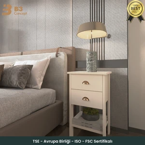 B3 Concept Retro Serisi Özel Tasarım Yatak Yanı - Kolay Kurulum - Çift Çekmeceli Komodin Kum Beji
