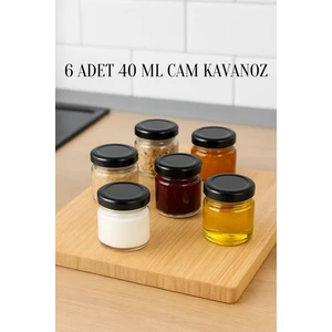 6 Adet 40 ml Metal Kapaklı  Şeffaf Numune Mama Ek Gıda Şekerleme Reçellik Küçük Cam Kavanoz