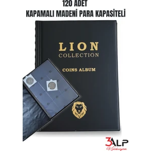3Alp Koleksiyon Lion 120 Gözlü Kapamalı Madeni Para Albümü, Siyah renk