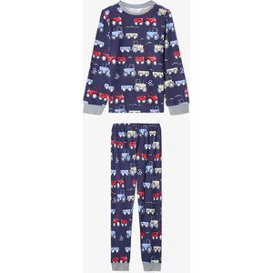 Koyu Indigo Erkek Çocuk Araba Desenli Pijama Takımı