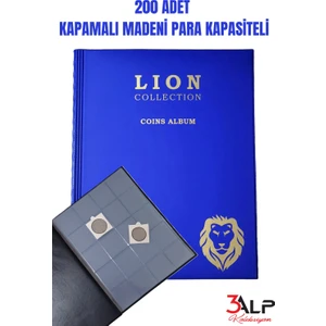 3Alp Koleksiyon Lion 200 Gözlü Kapamalı Madeni Para Albümü  Mavi