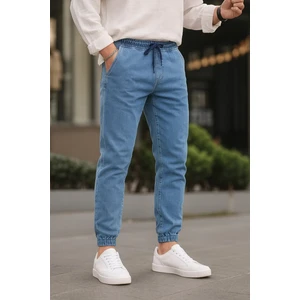 Erkek Beli Lastikli Mavi Kot Jogger Pantolon