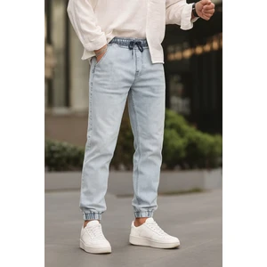 Erkek Beli Lastikli Buz Mavi Kot Jogger Pantolon