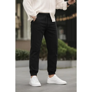 Erkek Beli Lastikli Siyah Kot Jogger Pantolon