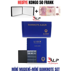 3Alp Koleksiyon Lion Cep Albümü Seti-Madeni ve  Kağıt Para  Cep Albümü 2 Li, Mavi Renk