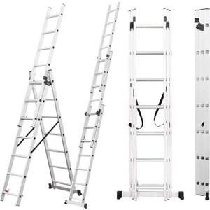 Alüminyum 3 Parçalı Endüstriyel Merdiven 3x6 / 3x7 / 3x8 / 3x9 Basamak | EN131