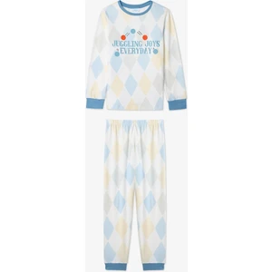 Kırık Beyaz Erkek Çocuk Juggling Baklava Desenli Pijama Takımı