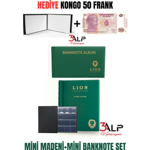 3Alp Koleksiyon Lion Cep Albümü Seti-Madeni ve  Kağıt Para  Cep Albümü 2 Li, Yeşil Renk