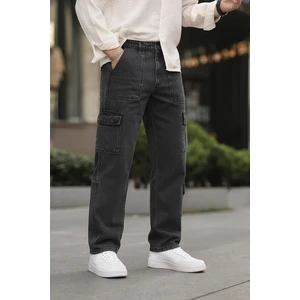 Erkek Bol Paça Kargo Cepli Füme Kot Pantolon