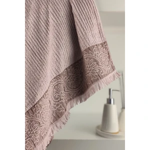 Püsküllü Bambu Banyo Havlusu - Lila Renk Ekstra Yumuşak Havlu - 70X140 cm - Kabartma Bordürlü