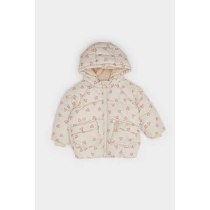 Kız Bebek Rüzgar Geçirmez Su Geçirmez Kapüşonlu Desenli Fermuarlı Şişme Mont E7960A525AU