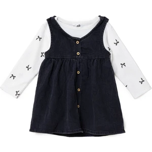 Hellobaby Kız Bebek Monochrome Elbise Tshirt Düğmeli Denim Atlet Kol