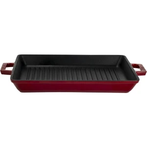 Döküm Dikdörtgen Izgara Tavası Döküm Demir Yekpare Çift Kulplu Ölçü 26X32CM.-BORDO