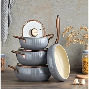 Oms Collection 12001 - Allure - Pure Ceramıc - 7 Parça - Biogranit, Seramik, Set, Antrasit Gövde, Bakır Detay