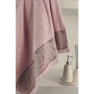 Kabartma Bordürlü Pudra Banyo Havlusu - Bambu & Pamuk - Ekstra Yumuşak & Su Emici - 70X140 cm