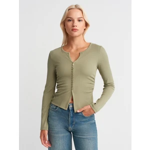 31548 Düğme Detaylı Büzgülü Top-Çağla