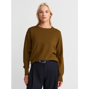 10633 Bisiklet Yaka Yünlü  Basic Triko Kazak-Yağ Yeşil